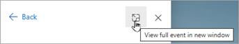 From the event details in My Day, you can select Back to return to the calendar tab or View full event in new window.
