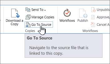 Go to source from the files tab in the ribbon