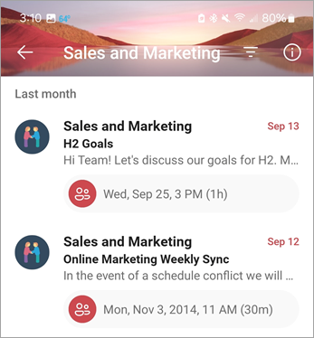 Tap the info icon to access the group card