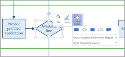Shows Change shape menu in Visio