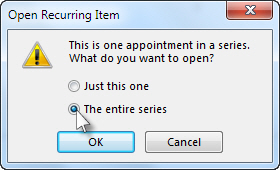Select the entire meeting series option