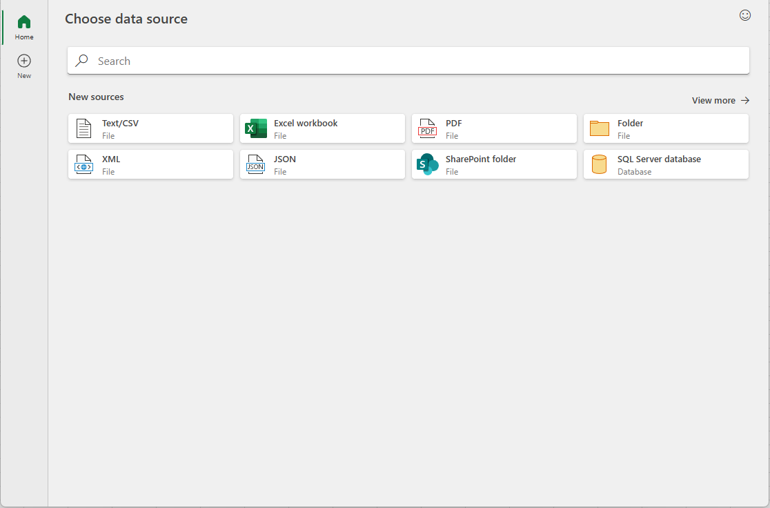 Modern Get Data Dialog Home Tab