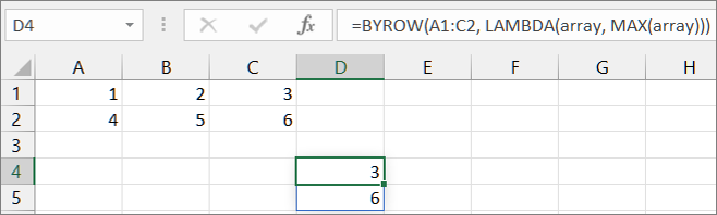 First BYROW function example