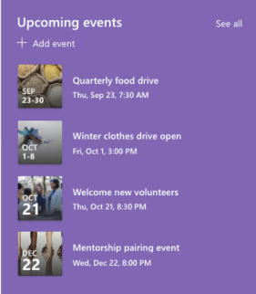 Screenshot of Events web part