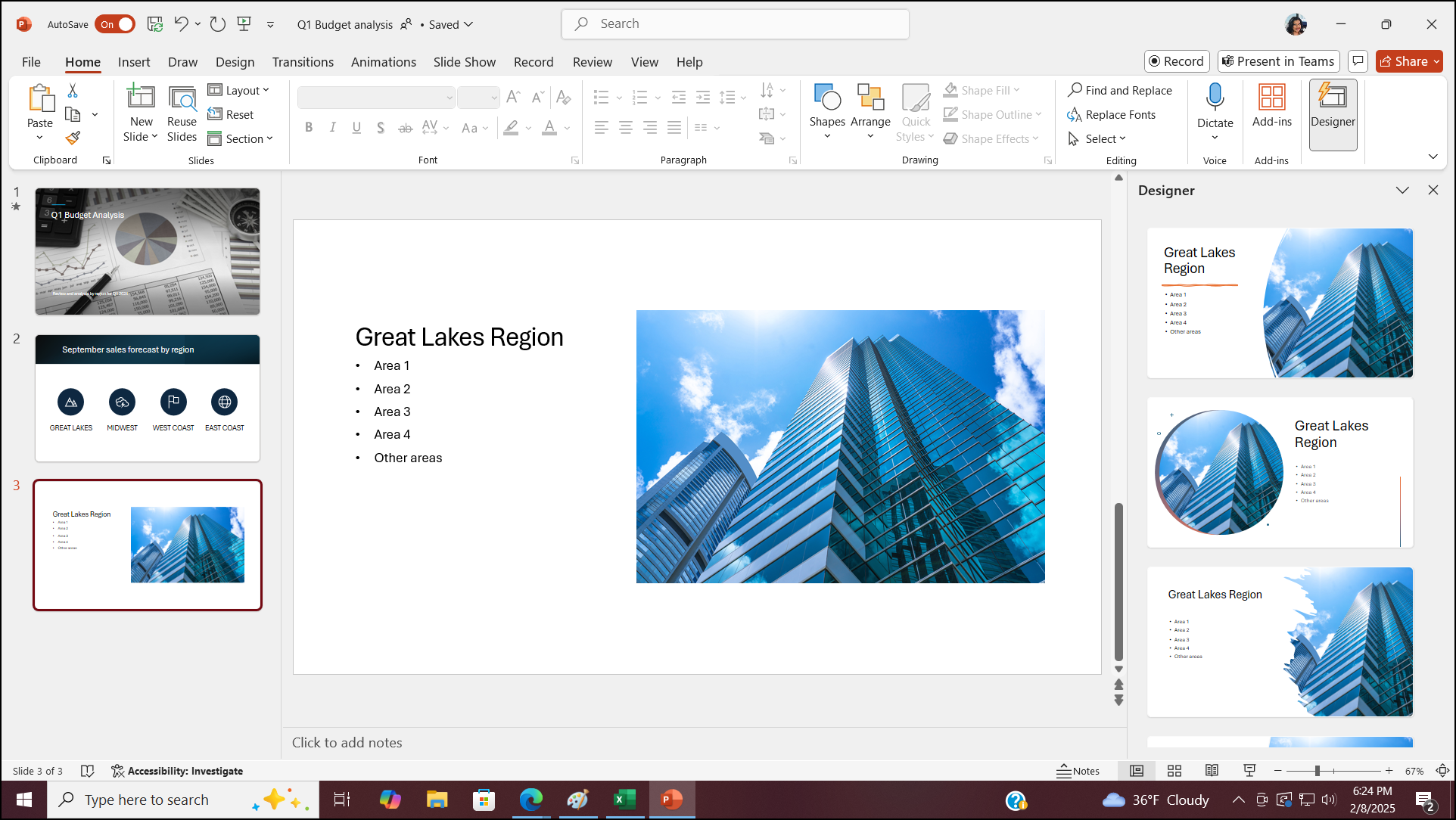Designer enhances photos on slides with a single click.