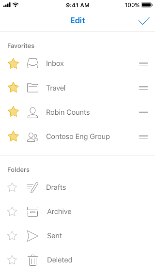 Pencil icon and three lines to the right of listings to reorder favorites list