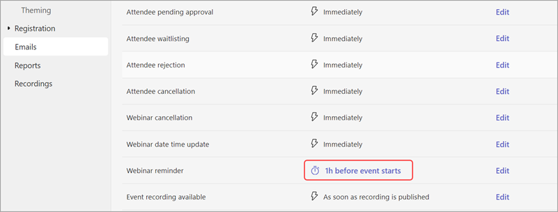Screenshot of how to edit webinar reminder emails send time
