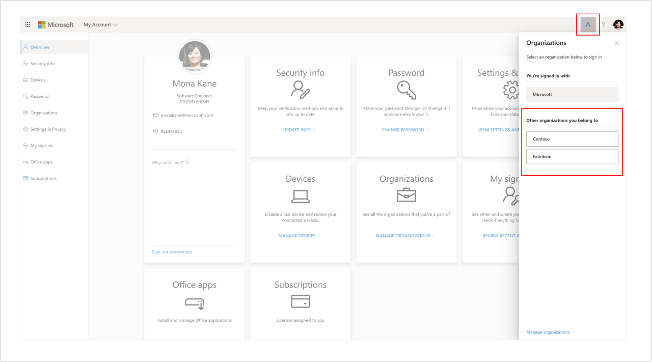The menu of organizations you can switch to