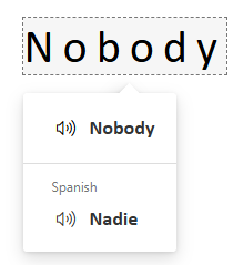 Screenshot showing how selecting a word will display the audio for the word in the user's chosen language.