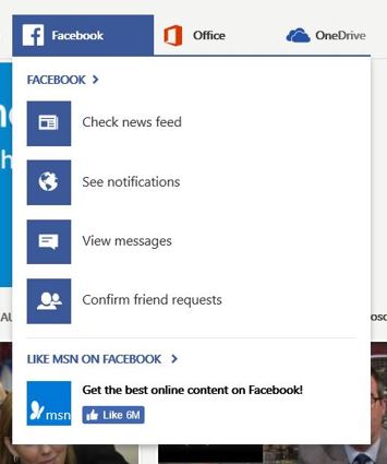MSN homepage, Facebook sign in