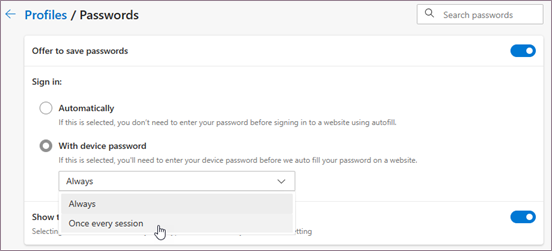 Autofill sign-in requirement settings