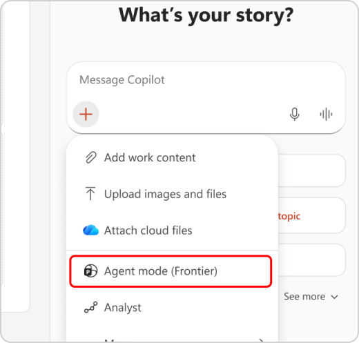 Agent Mode highlighted in Dropdown menu