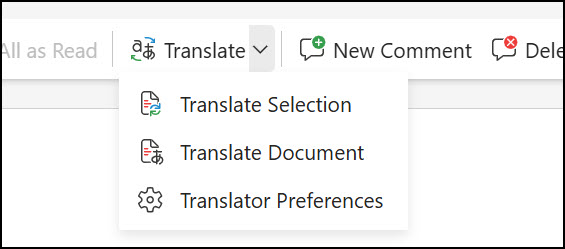Translate button - Word for the web