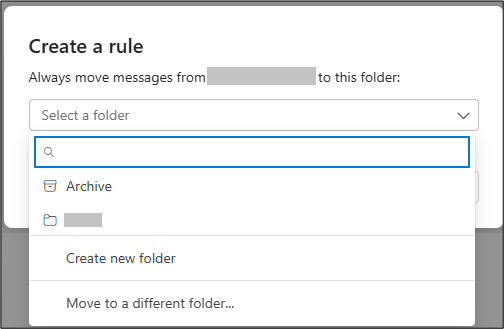 Screenshot create rule Outlook web