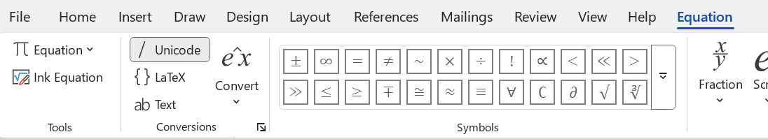 Equation split button in a word document