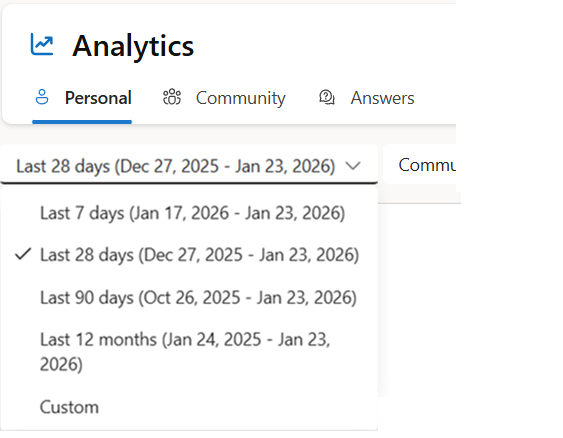 Filter Personal analytics by date ranges, including a custom filter (if supported by your license)
