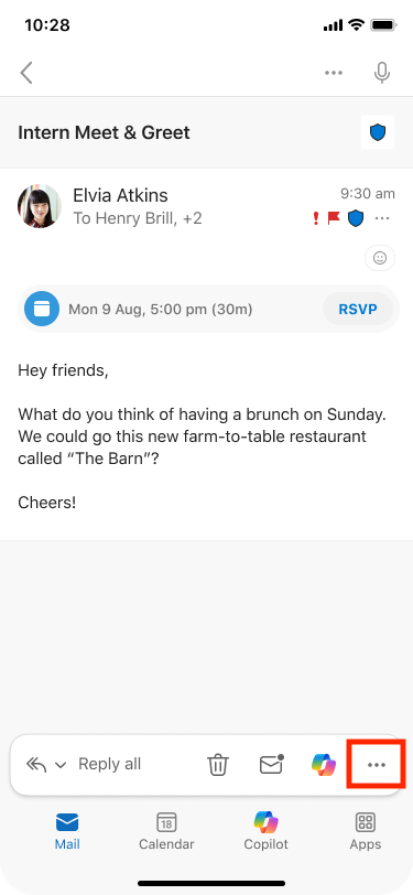 More Actions is located on the bottom right of the toolbar