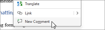 Select New comment from right click context menu