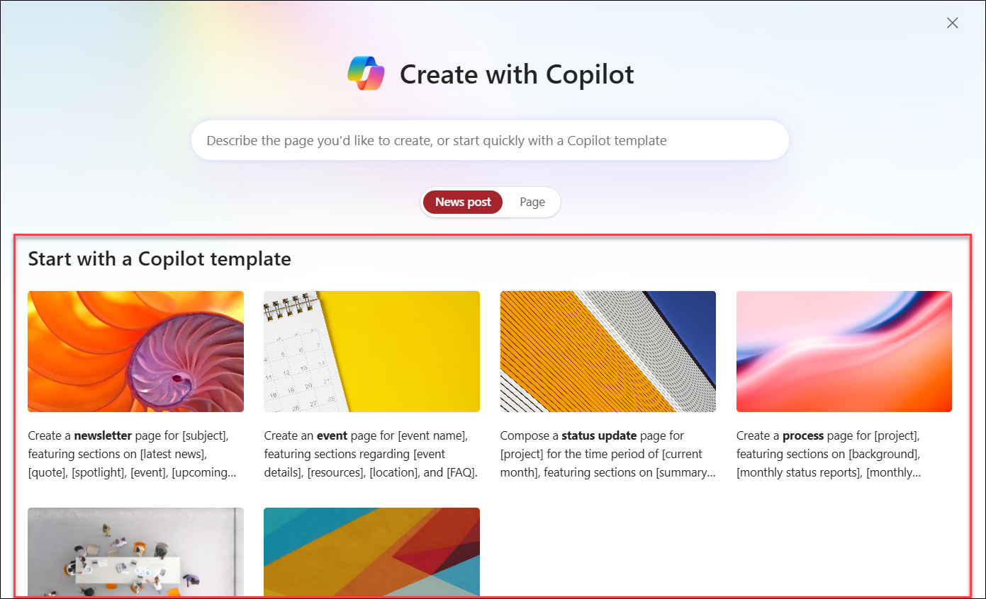 screenshot of Create pages from templates