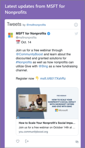 Screenshot of Twitter web part