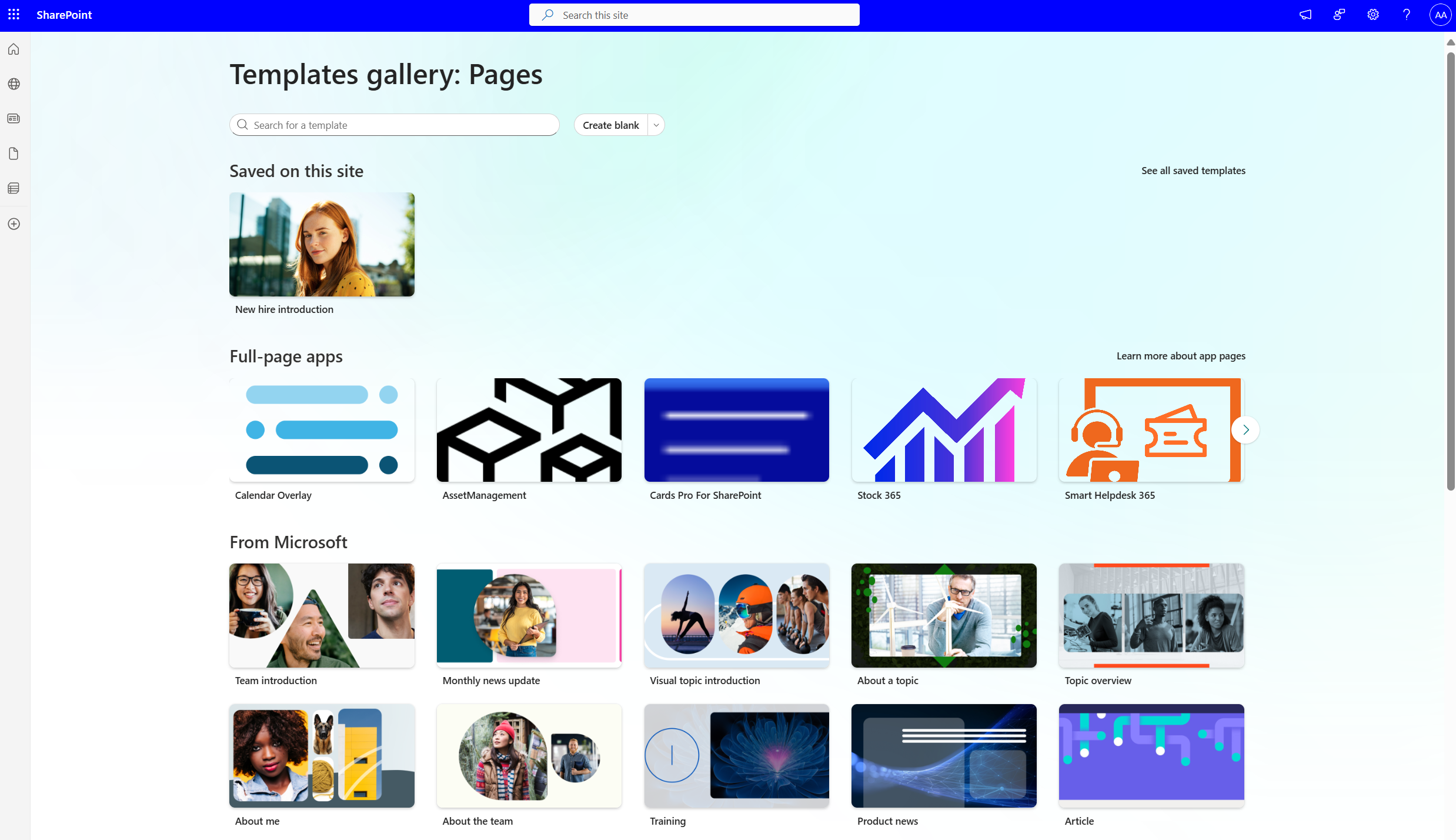 Template Gallery: Pages