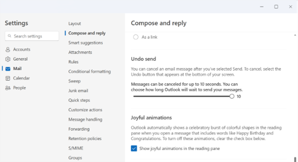 Screenshot showing undo send time