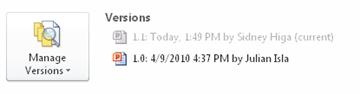 Version history in PowerPoint backstage area