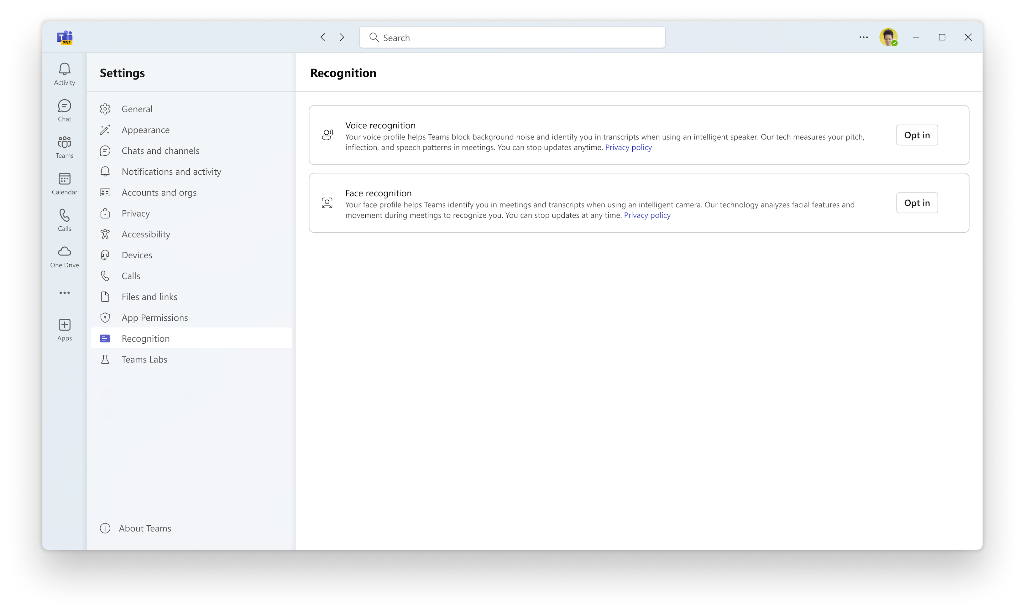 Unenrolled state, displaying option to Opt in