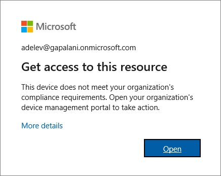 The error message displayed when signed into the Edge browser.
