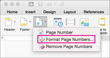 To format page numbers, click Page Number on the Header & Footer tab, and then click Format Page Numbers.
