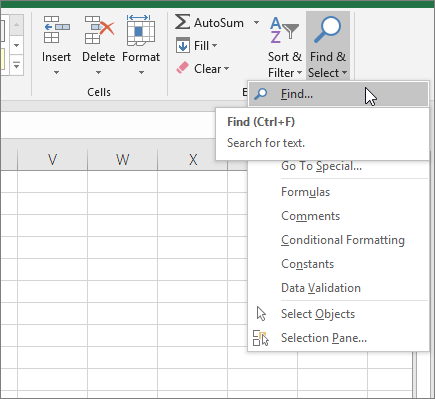 Find option on the ribbon