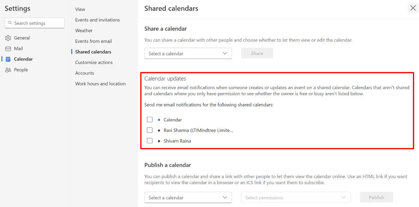 Screenshot showing users to opt calendar notifications
