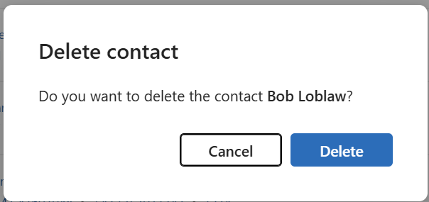 A modal showing the options that are available when a contact is deleted.