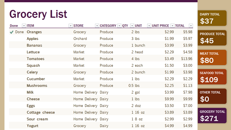 Image of a grocery list template
