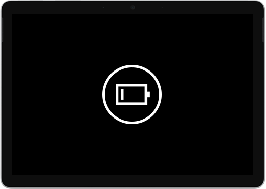 A black screen with a low battery icon.