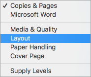 Selecting Layout in the Print dialog box