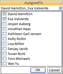 A multivalued field combo box