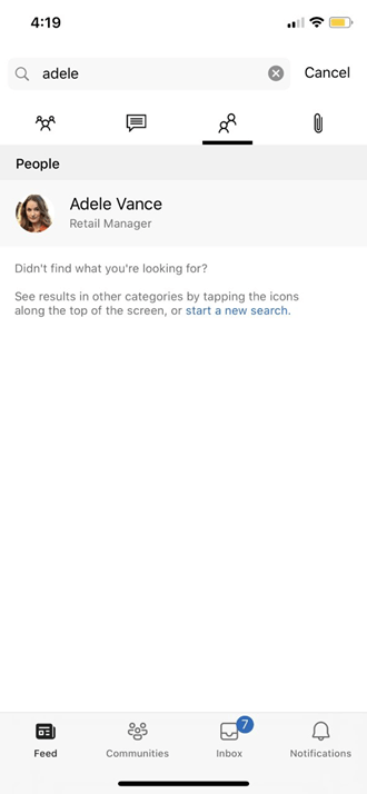 Yammer mobile profile settings