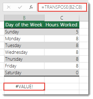 #VALUE error in TRANSPOSE
