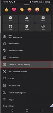 More actions for Teams meeting on android.