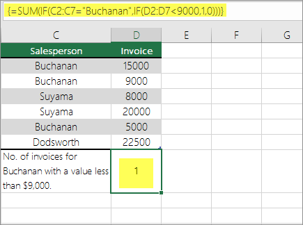 Example 3: SUM and IF nested in a formula