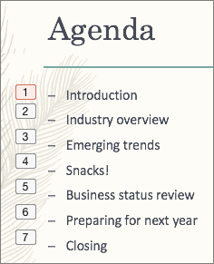 Each bullet in the list show the order of animations in a small box to the left