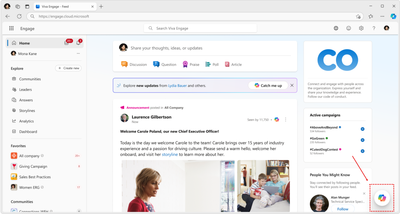 Select the Copilot icon at the bottom left to open Copilot's query page