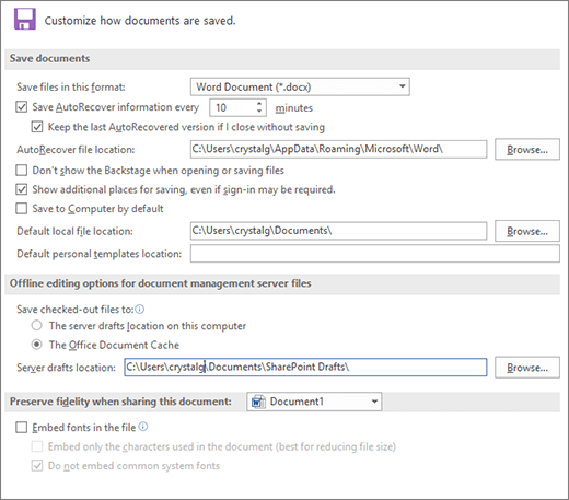 Word 2016 Save options