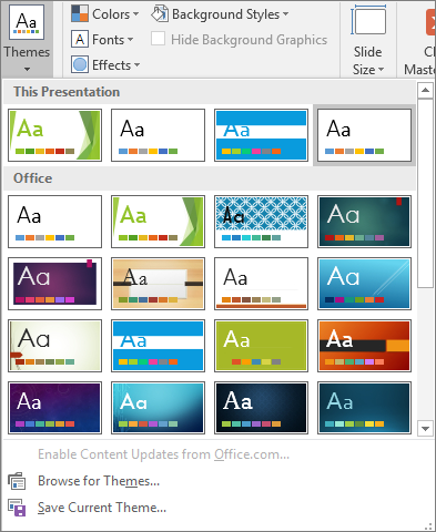 Shows Slide Master Themes options in PowerPoint