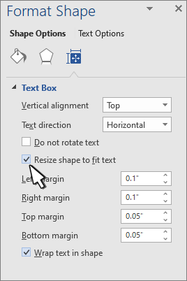 Format Shape with Resize shape for Text selected