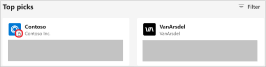 Fictitious apps: one that is not available (as indicated by the lock icon), and one that is available.