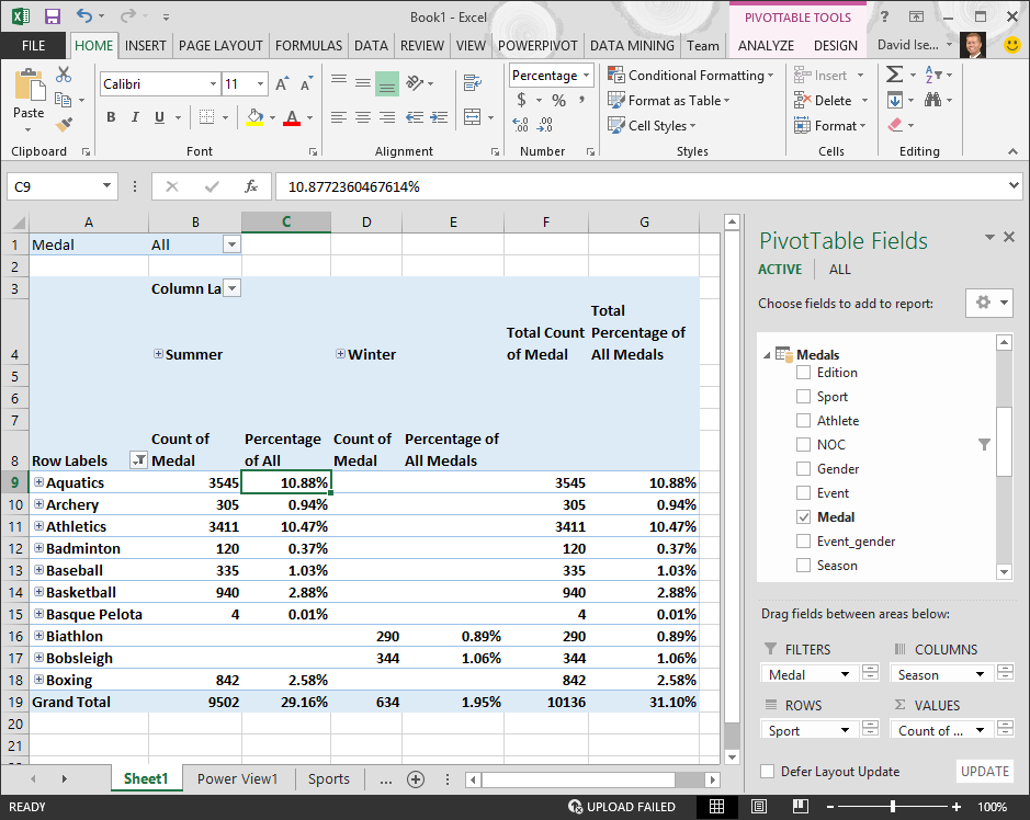 PivotTable displays percentage data