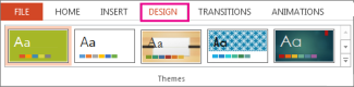 Themes gallery on the Design tab