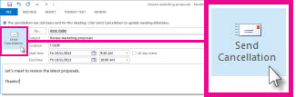 Send Cancellation button in a meeting window
